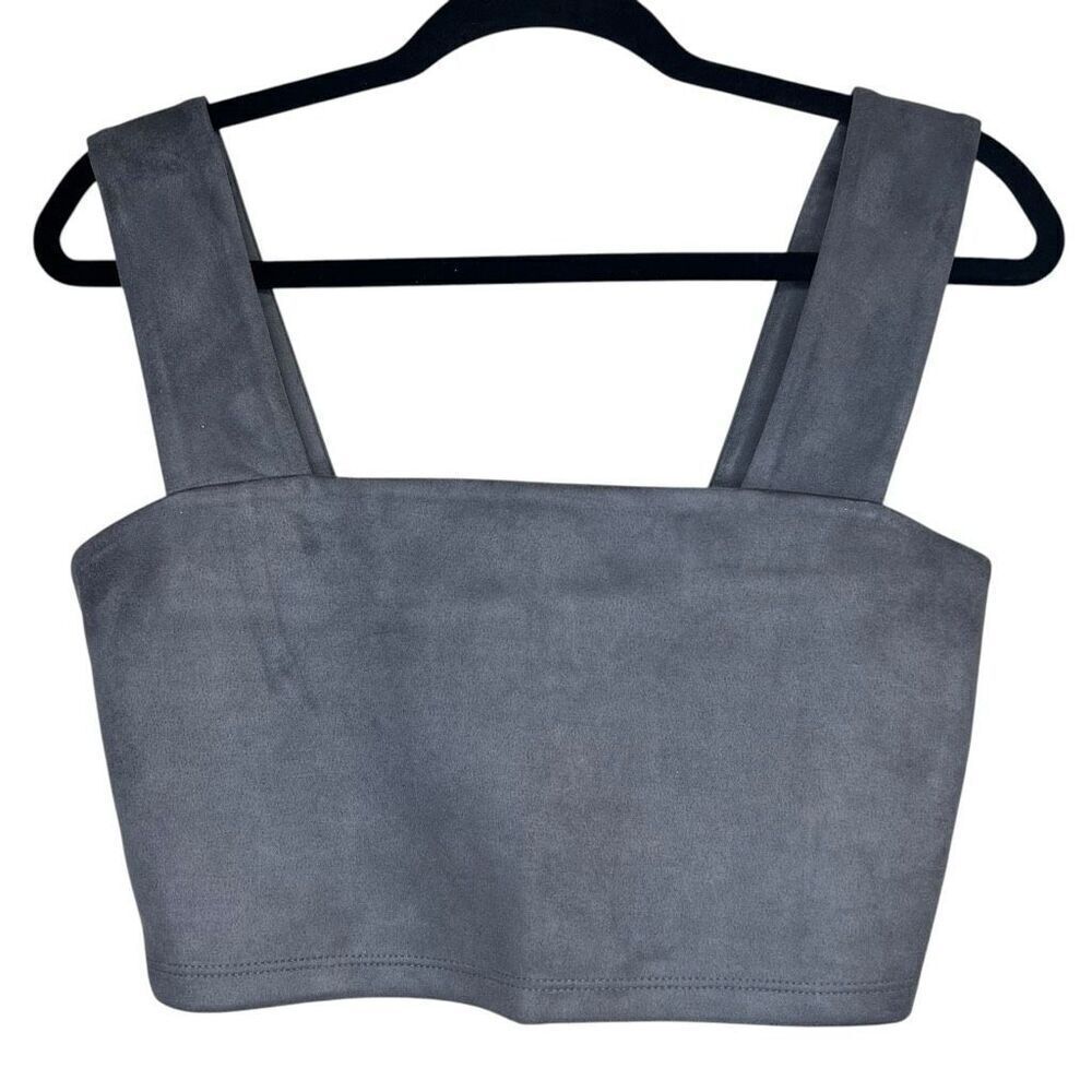 NEW Susana Monaco Silver Faux Suede Wide Strap Crop Top Large